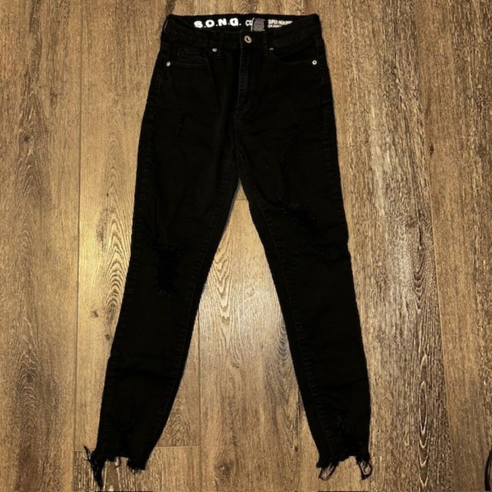 SONG Distressed Jeans Size 5/27 Womens Curvy Super High Rise Skinny Ankl…